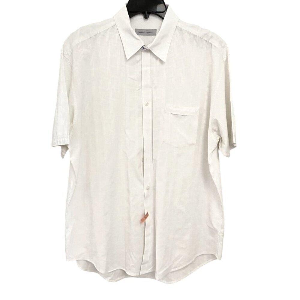 James Campbell White Windowpane Short Sleeve Summer Dress Shirt Size XL